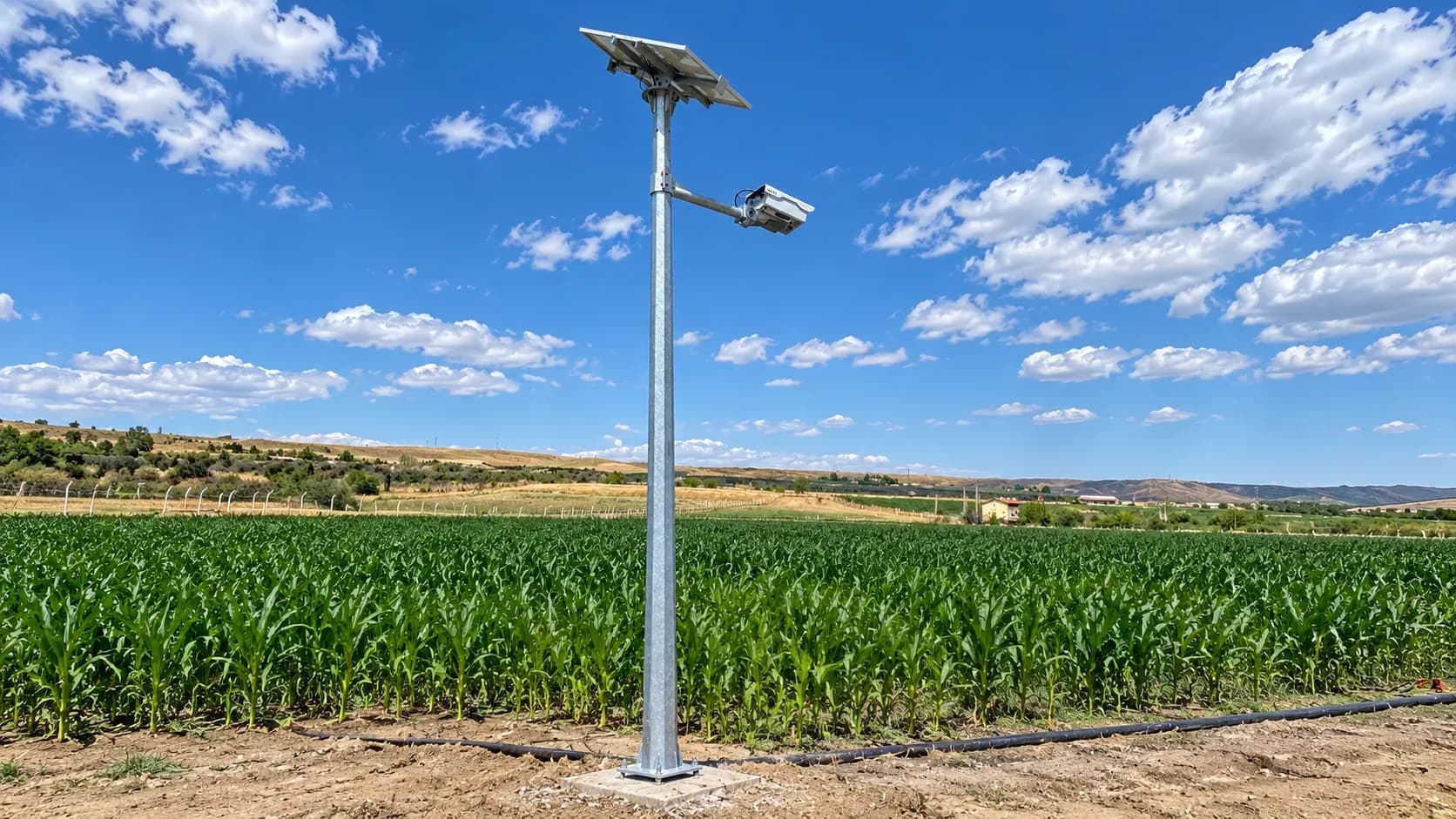 Tarla kenarında güneş enerjili SmartCam direği