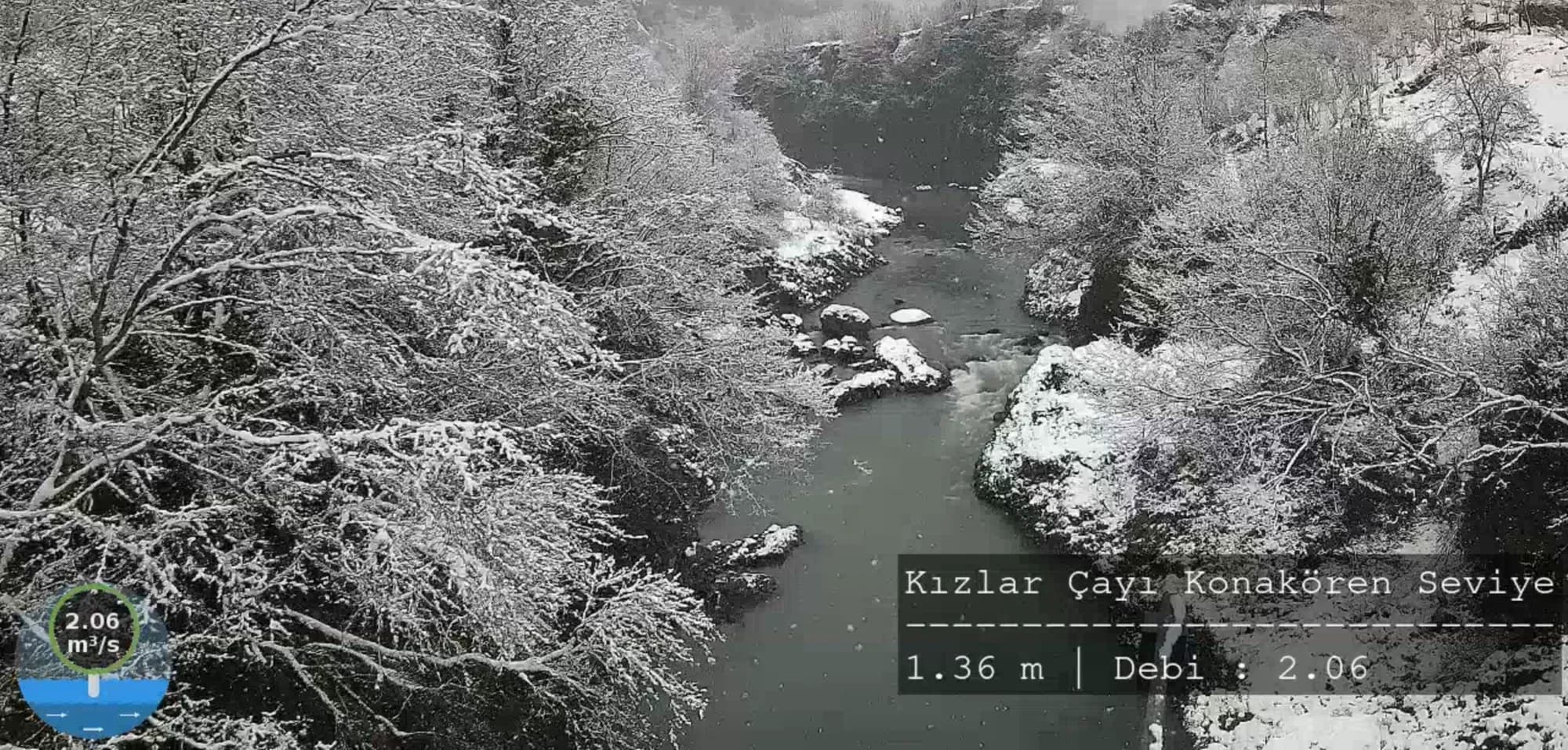 SmartCam görüntüsünde akarsu seviyesi ve debi bilgisi